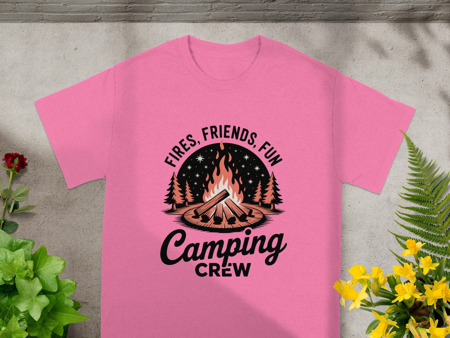 Fires Friends Fun Camping Crew Graphic T-Shirt