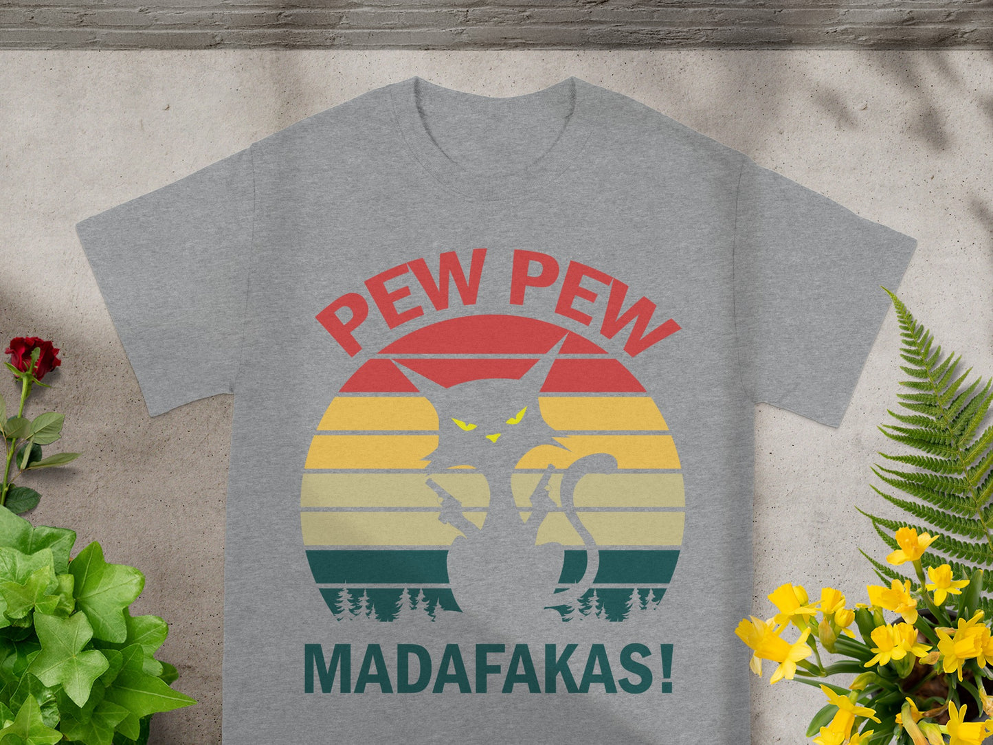 Pew Pew Madafakas Cat Rainbow Graphic Tee Product