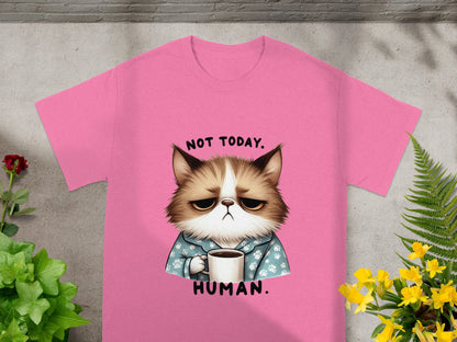 Not Today Human Cat Illustration Pink Shirt