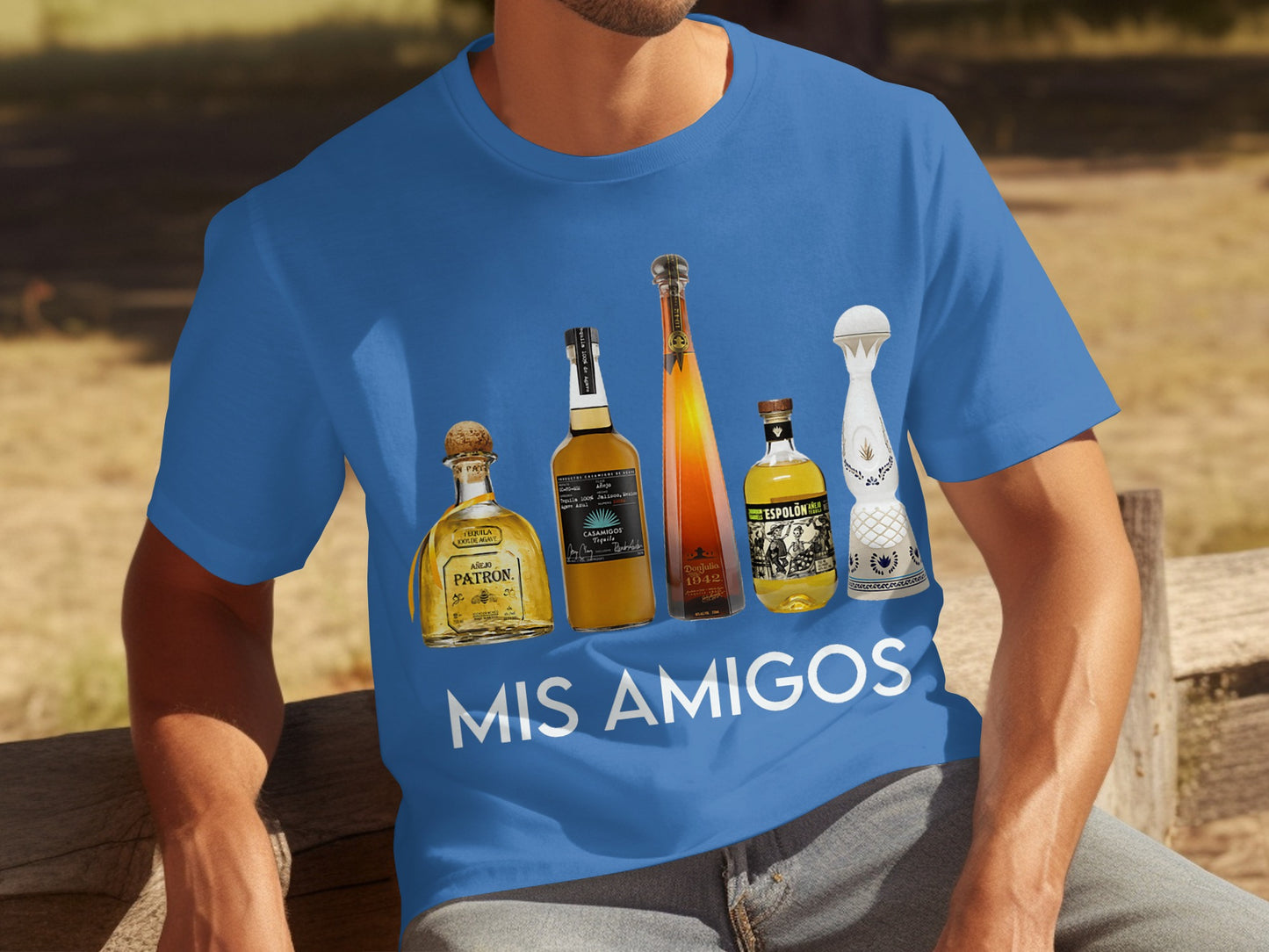 Mis Amigos Graphic T-Shirt With Beverage Bottles Design