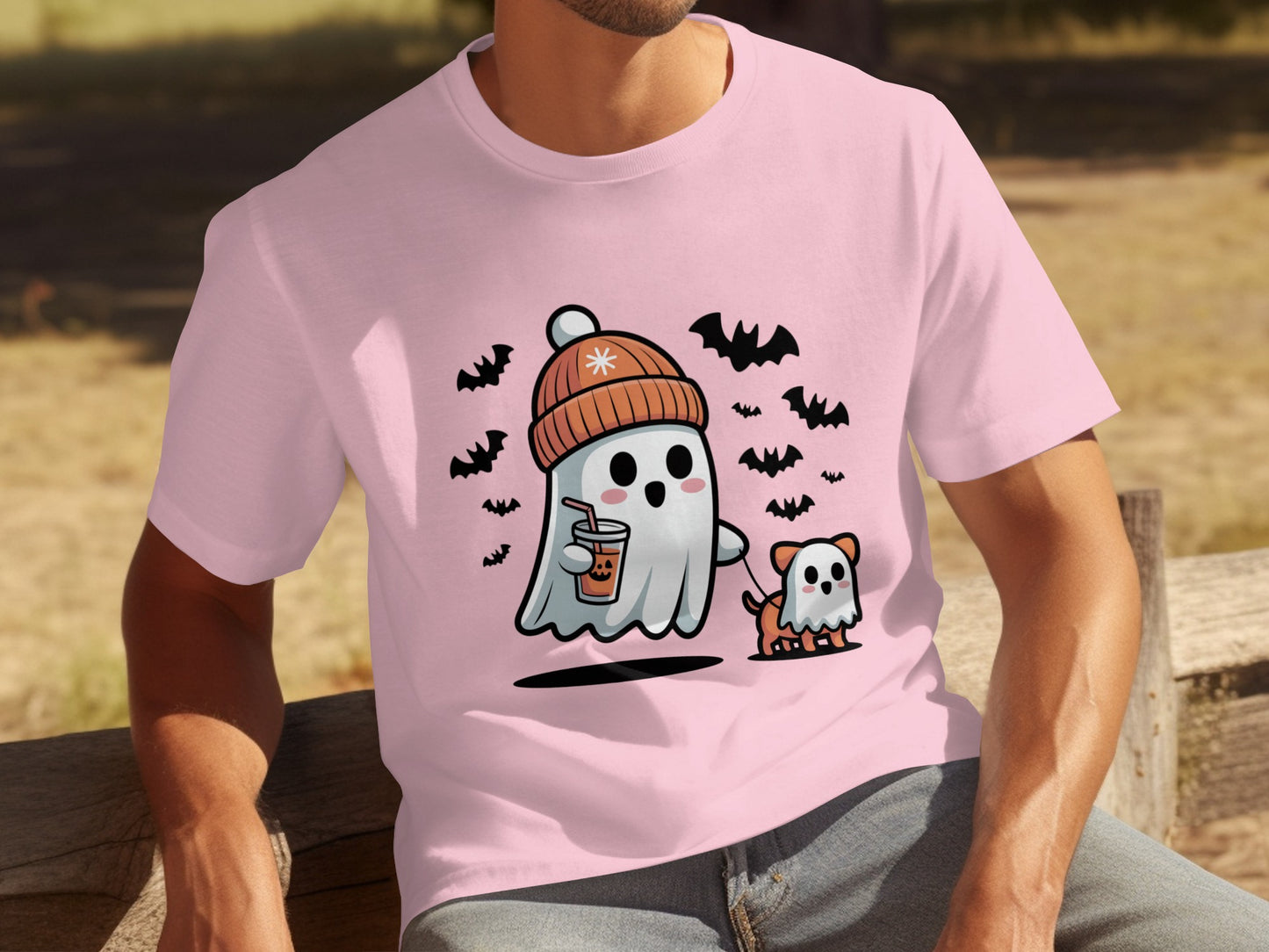 Cute Ghost and Puppy with Boba Halloween T-shirt