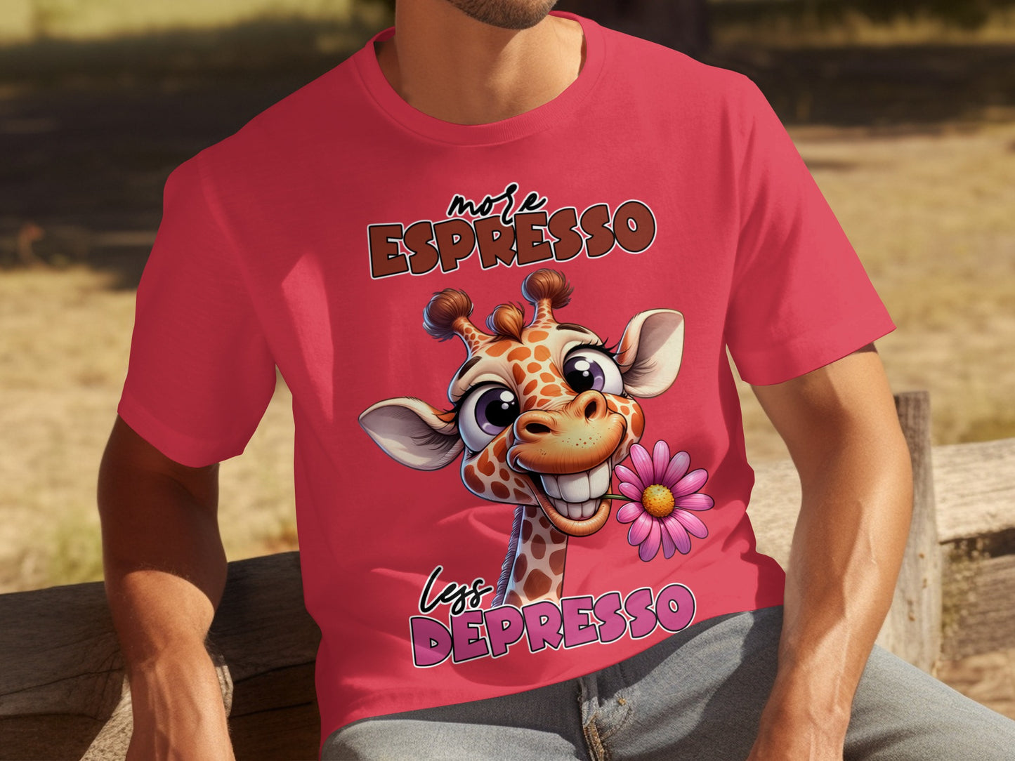 More Espresso Less Depresso Giraffe Graphic T-shirt