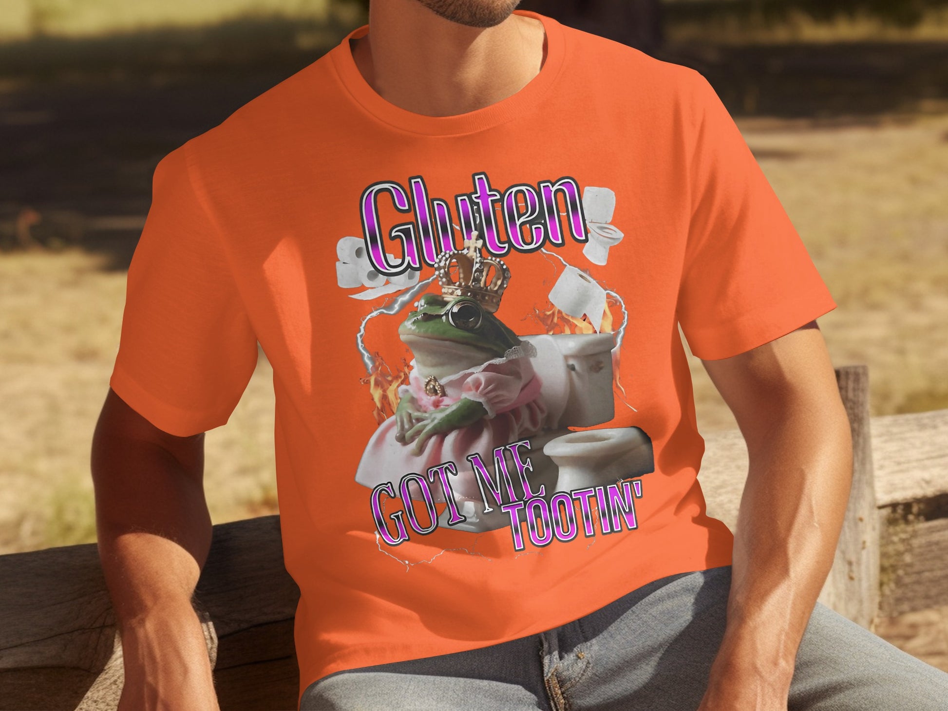 Gluten Got Me Tootin' Funny Frog Toilet Graphic T-shirt