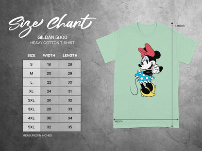 GILDAN 5000 Minnie Mouse Size Chart Measured Inches product type