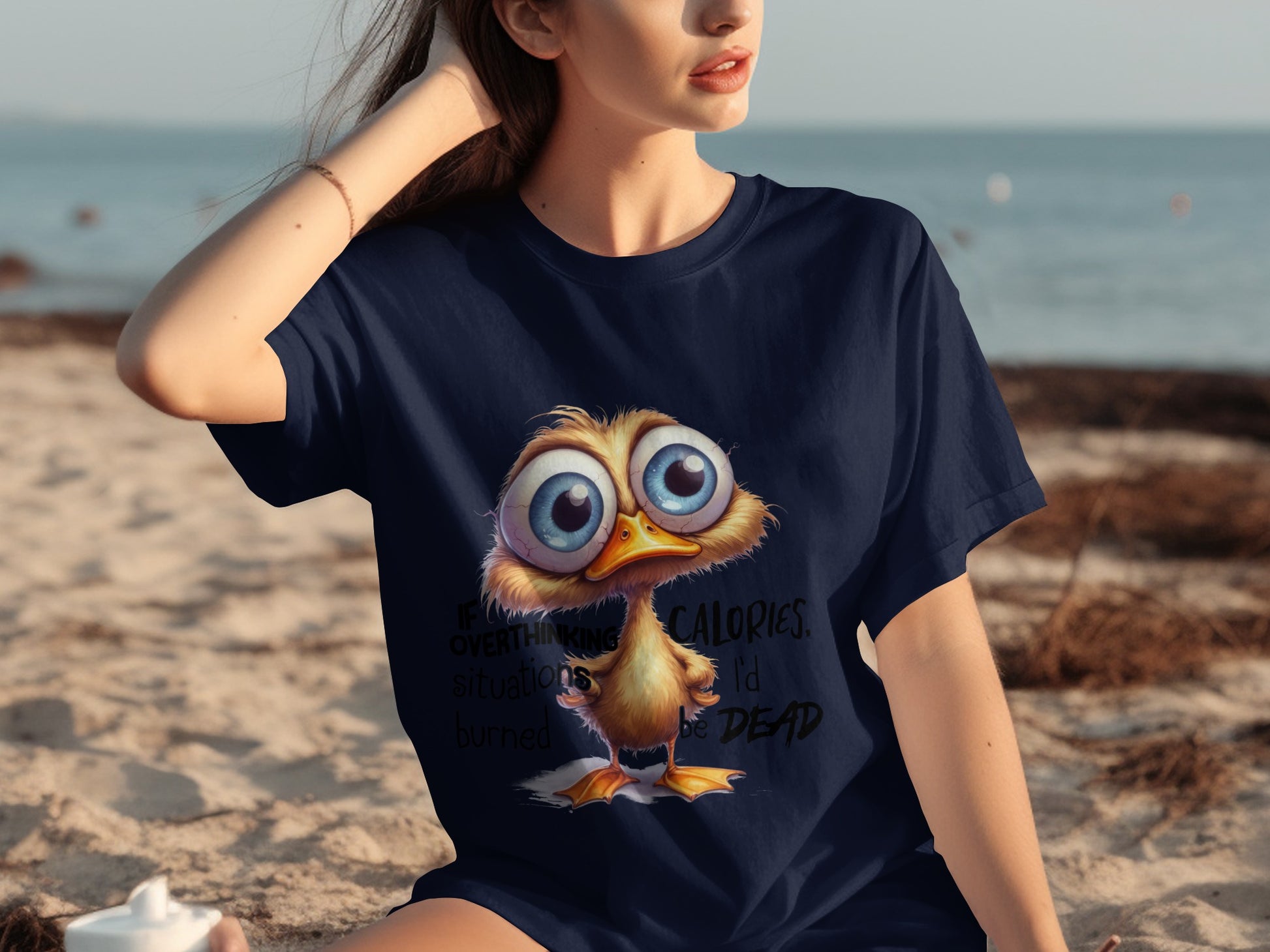 Cute Big-Eyed Chick with Funny Overthinking Quote Shirt