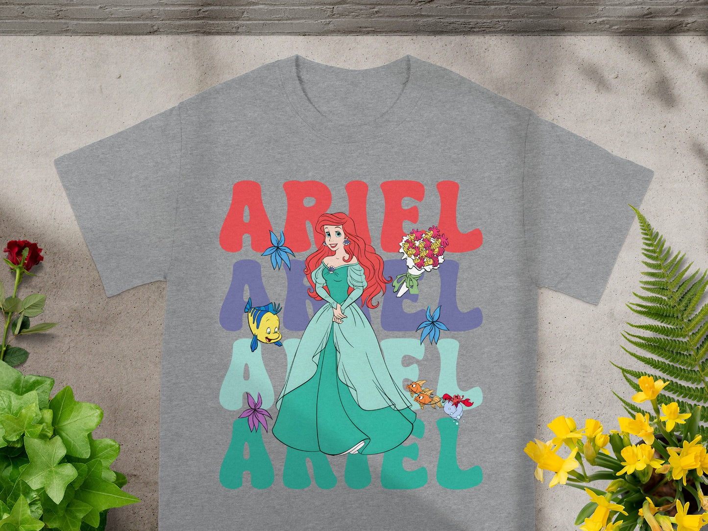 Ariel t-shirt with large ARIEL text and Disney's Ariel illustration.