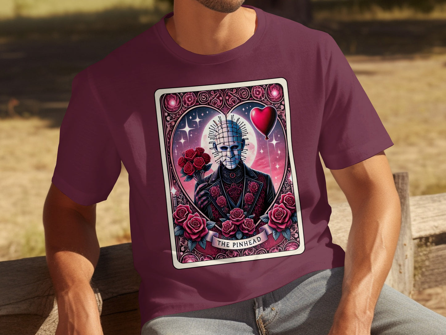 The Pinhead Graphic Tee with Roses and Heart Icon
