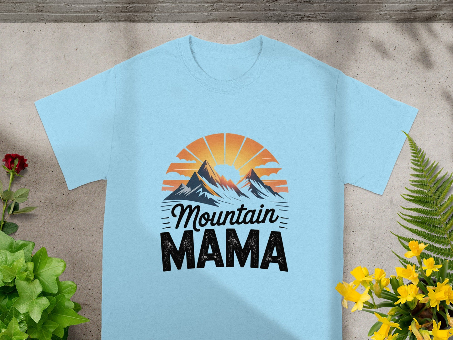 Mountain Mama Graphic Unisex T-shirt with Sun and Peaks