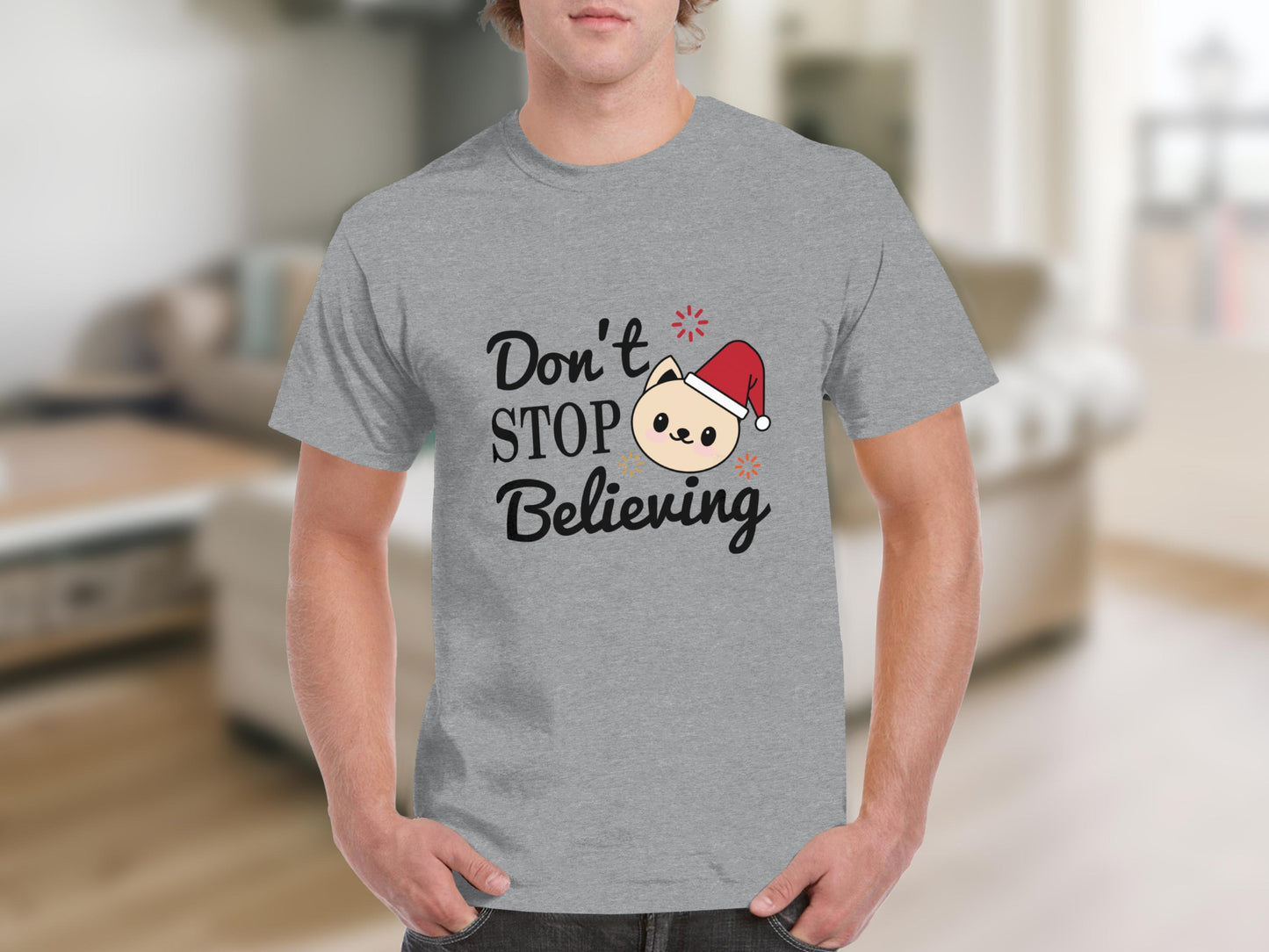 Don't Stop Believing Santa Cat Graphic T-shirt