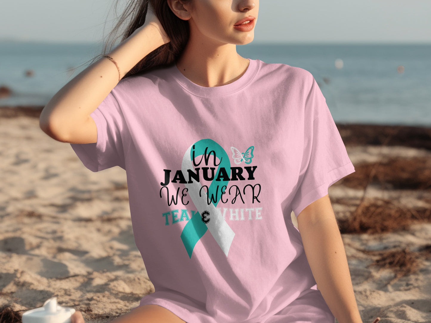 In January We Wear Teal and White Awareness Shirt