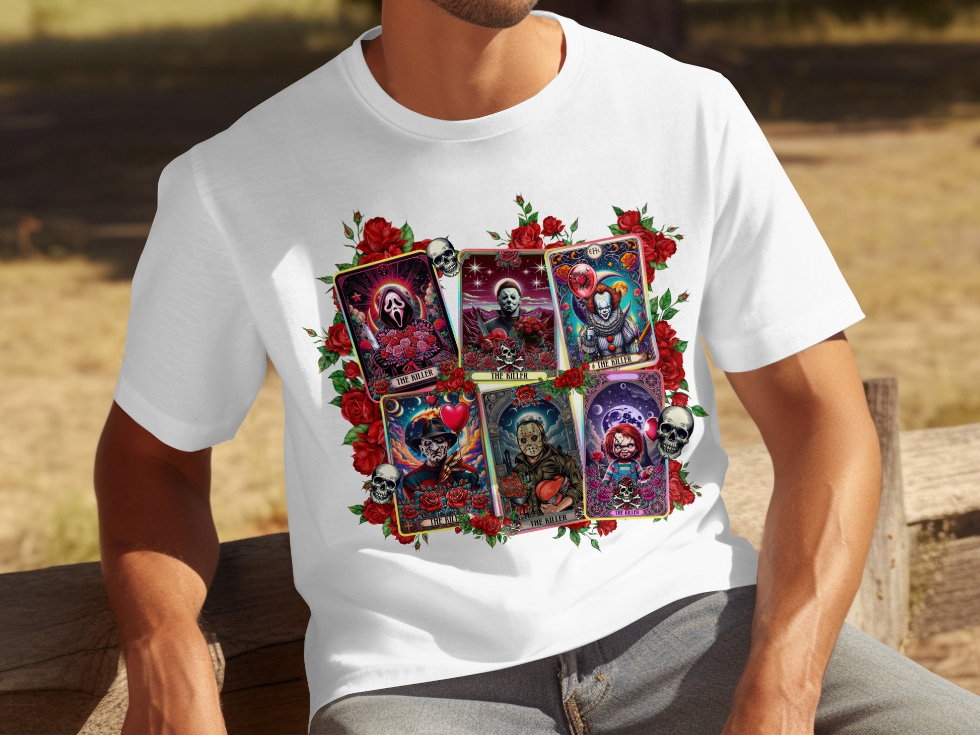 Horror Tarot Card Design Graphic White Tee