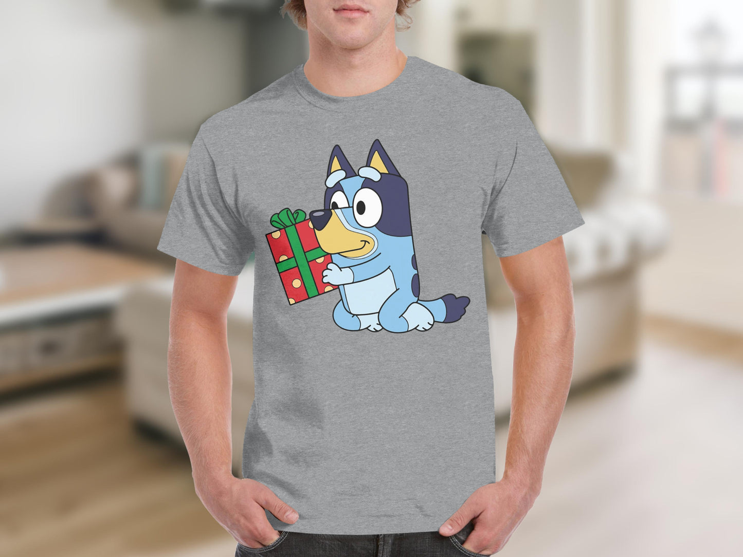 Cartoon Dog Holding Gift Design Graphic T-Shirt