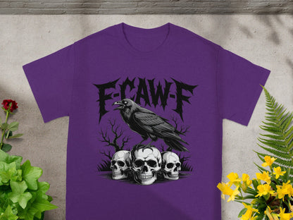 E-CAW-F Purple T-Shirt with Skull and Crow Design