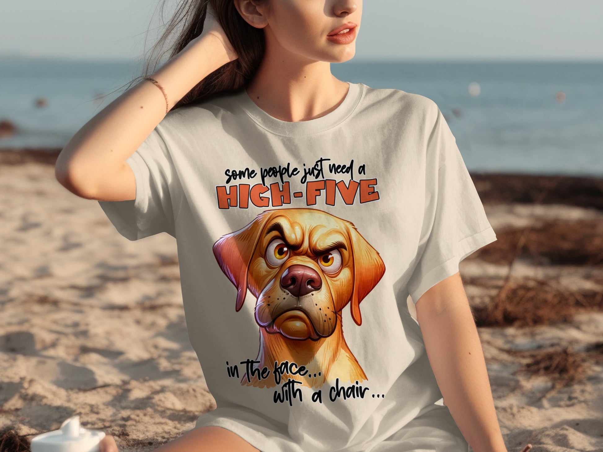 Some People Need A High-Five Dog Cartoon T-shirt