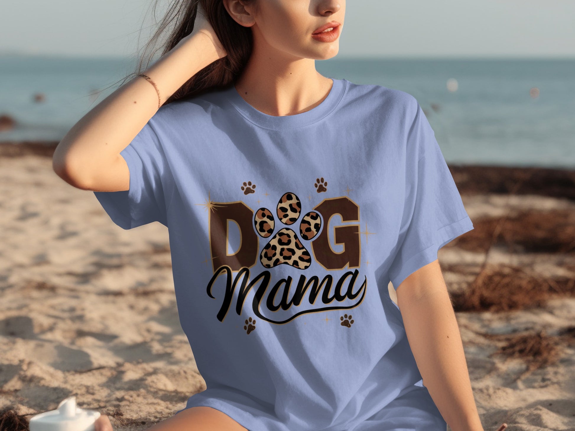 Dog Mama Leopard Print Paw Graphic T-Shirt