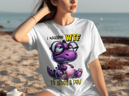 I Whisper WTF Funny Purple Dragon Graphic Tee Shirt
