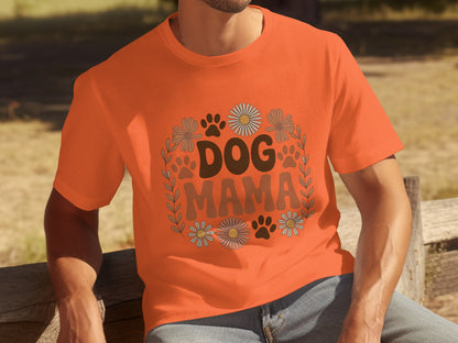Dog Mama Graphic Tee with Floral and Paw Design
