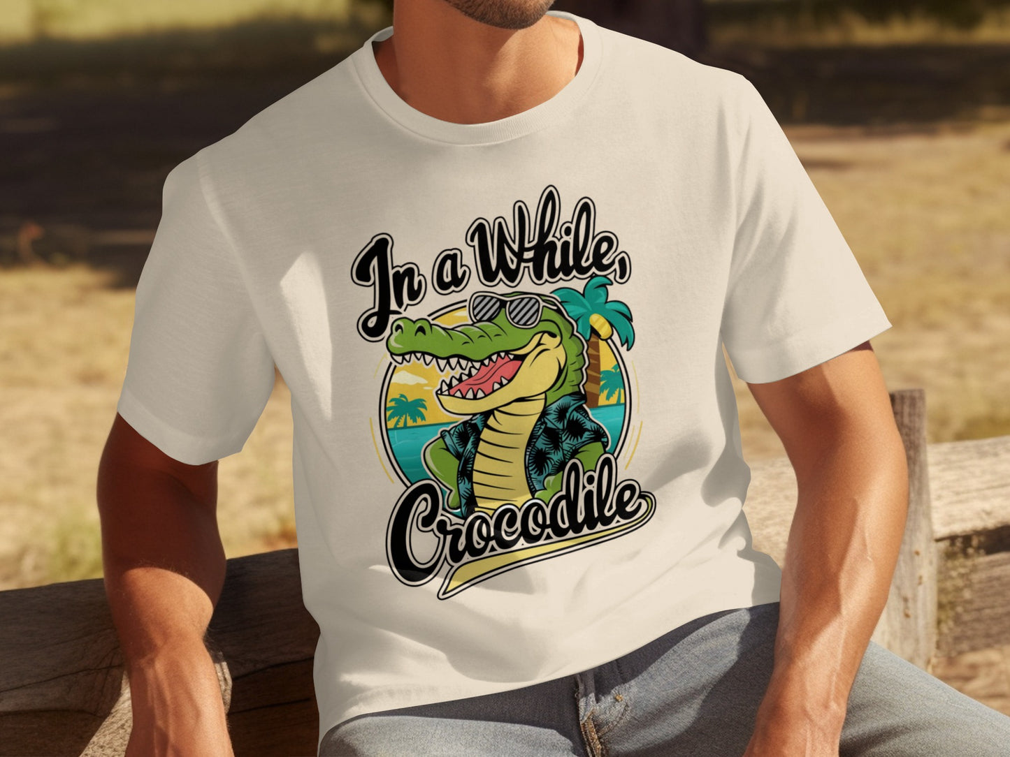 In a While Crocodile Funny Slogan Graphic Tee Shirt