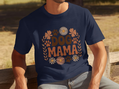 Dog Mama with Floral Design Graphic T-Shirt