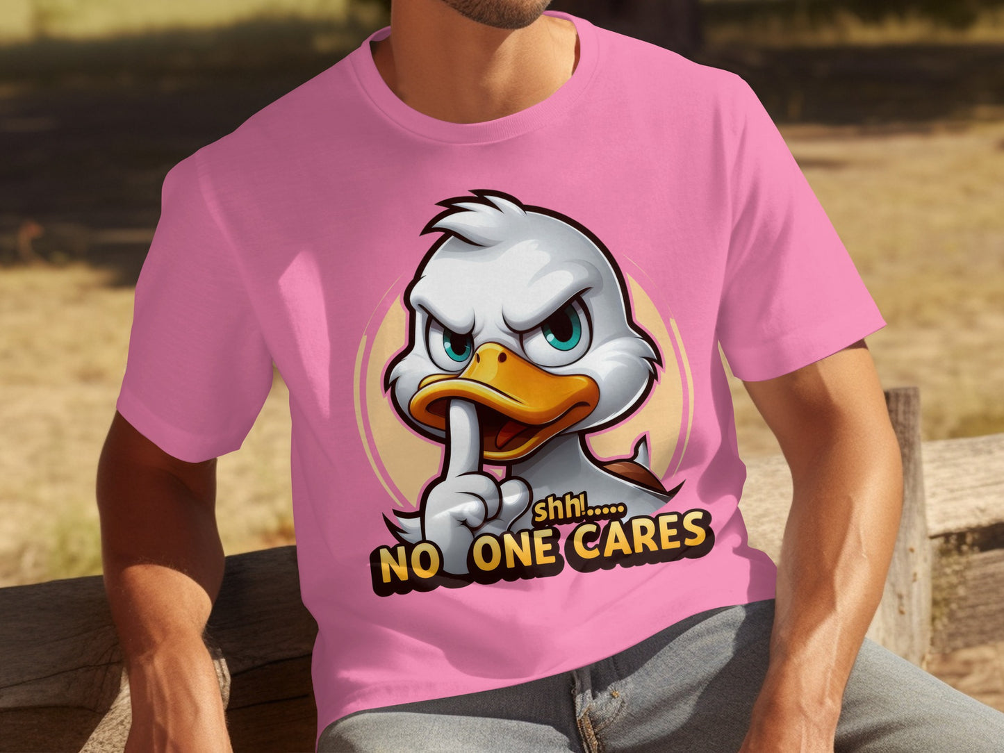 Shh No One Cares Duck Graphic Tee Perfect for Casual Wear
