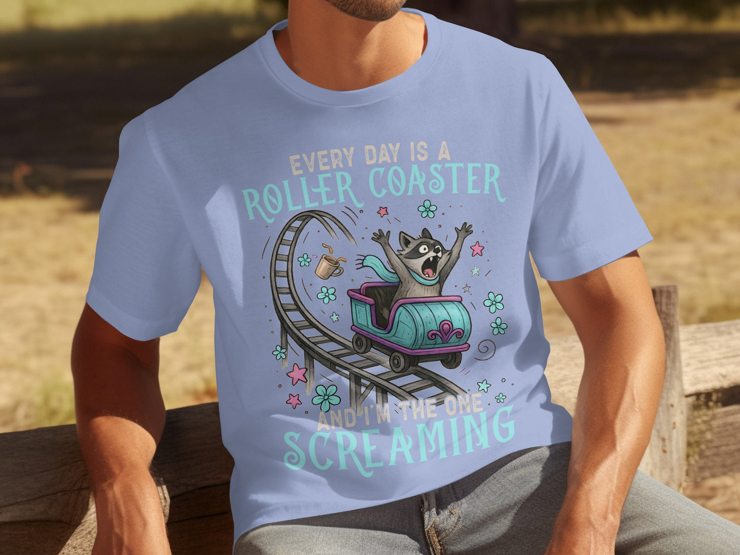 Roller Coaster Screaming Raccoon Graphic T-shirt