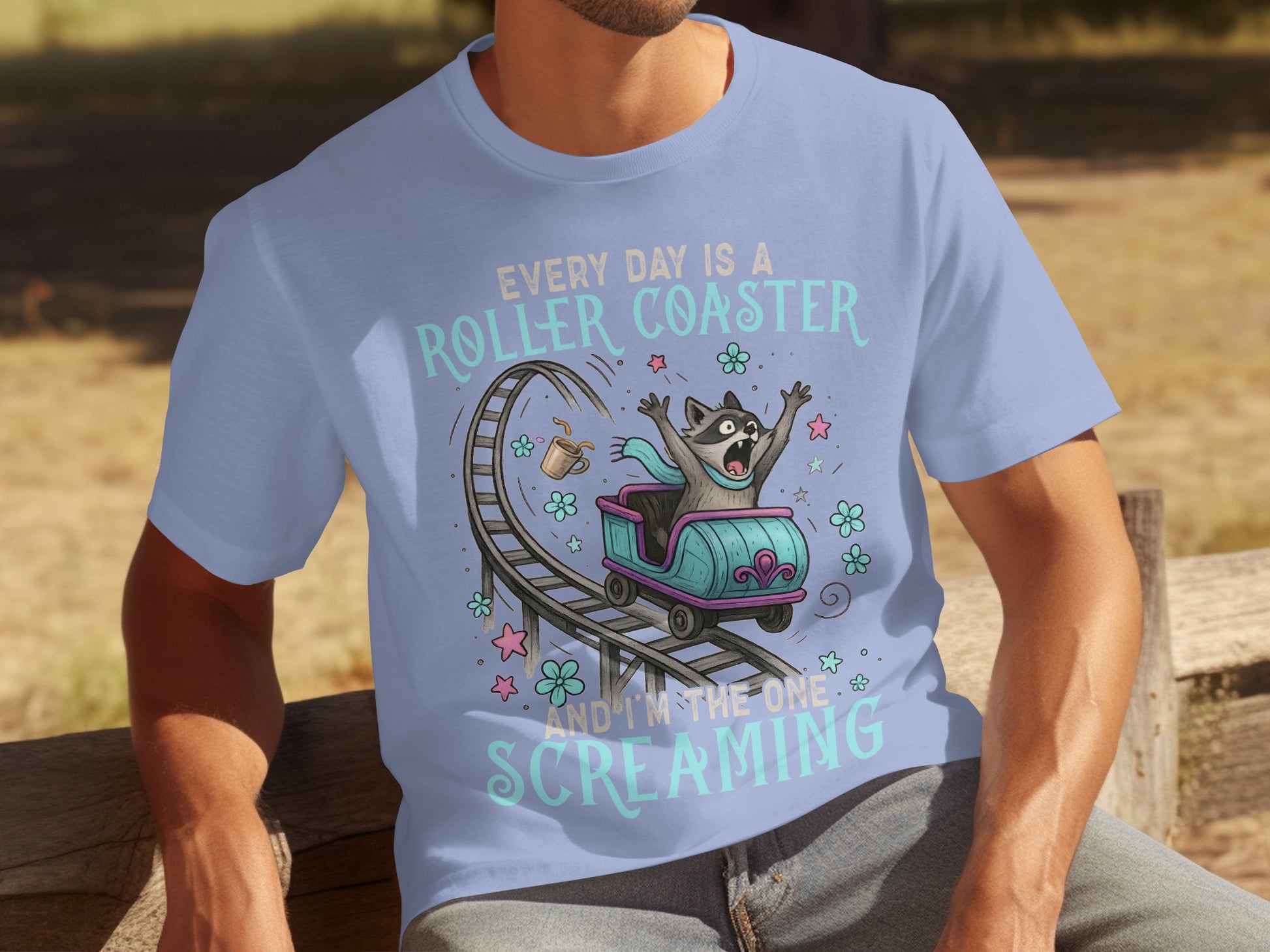 Roller Coaster Screaming Raccoon Graphic T-shirt