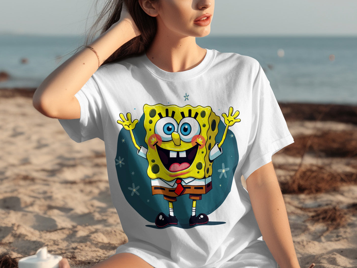 Cartoon Character Graphic Print Beach T-Shirt