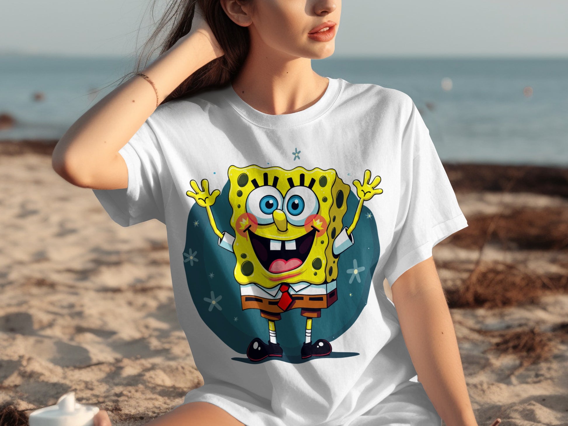 Cartoon Character Graphic Print Beach T-Shirt