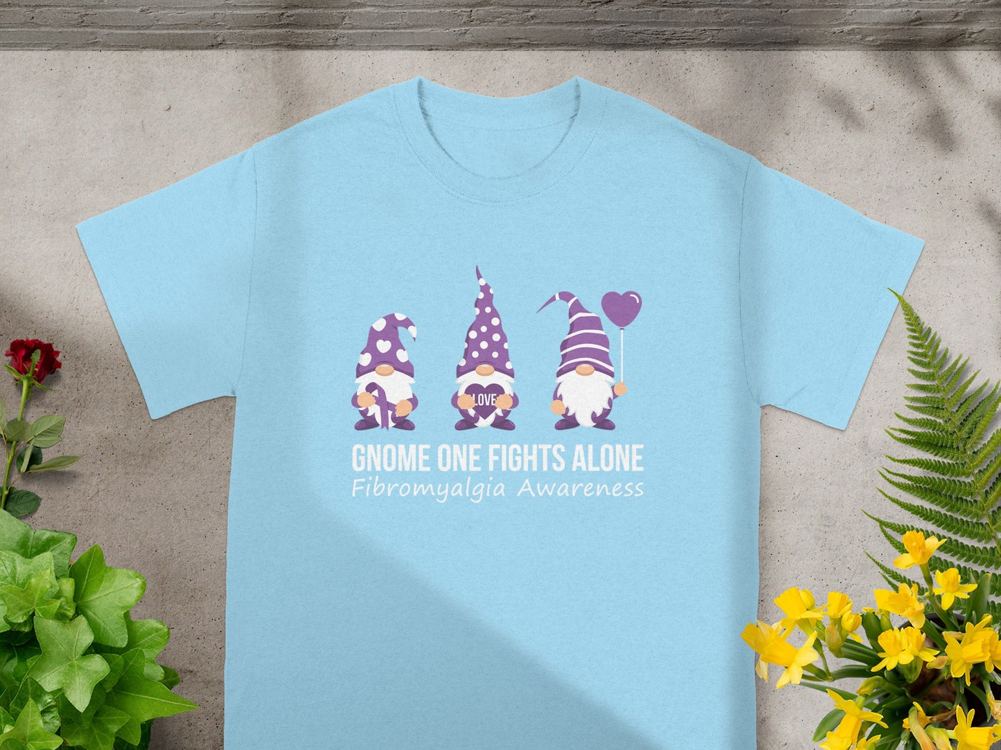 Gnome One Fights Alone Fibromyalgia Awareness Shirt