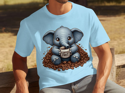 Cute Elephant Coffee Lover Graphic T-shirt