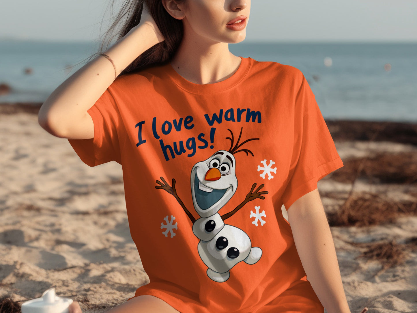 I Love Warm Hugs Snowman Character Graphic T-Shirt