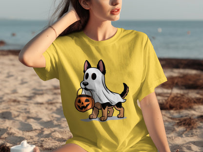 Cute Ghost Dog With Pumpkin Halloween T-shirt