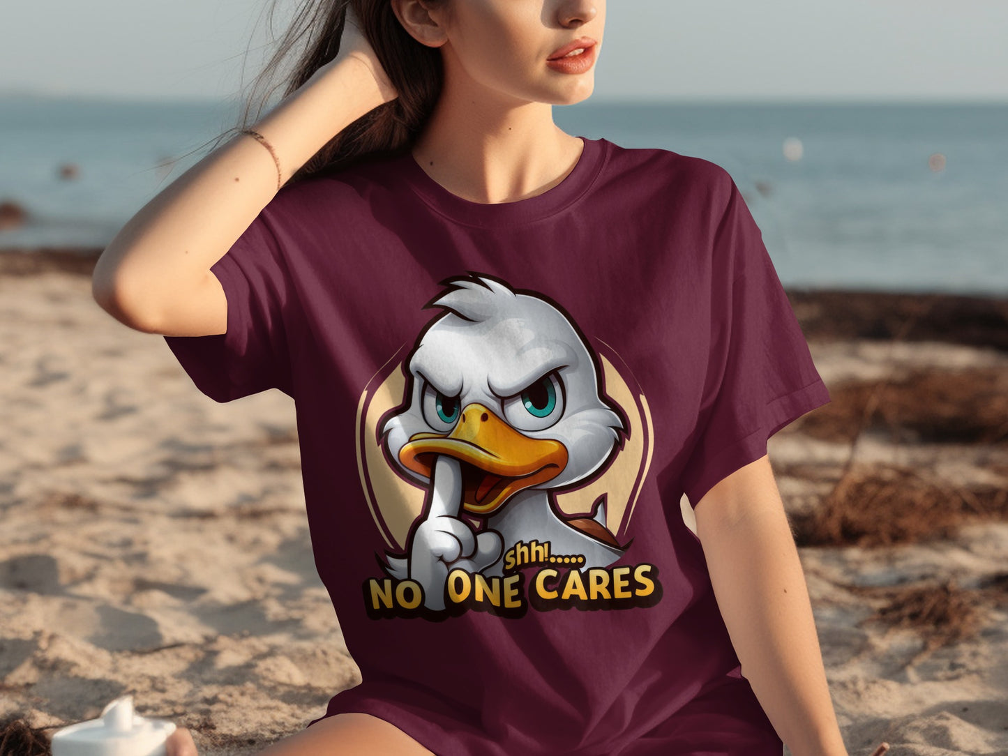 Shhh No One Cares Angry Duck Graphic T-Shirt