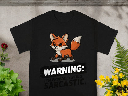 Warning Sarcastic Fox Cartoon Graphic T-shirt