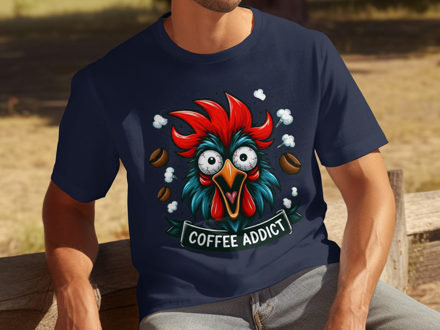 Funny Coffee Addict Rooster Graphic T-Shirt