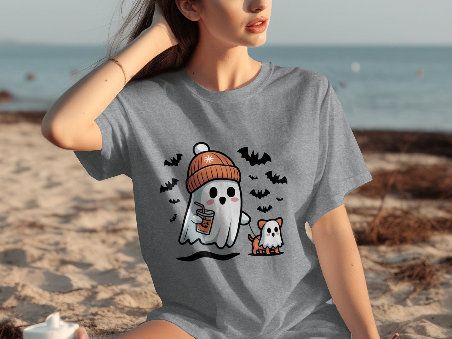 Cute Halloween Ghost and Dog Graphic T-shirt