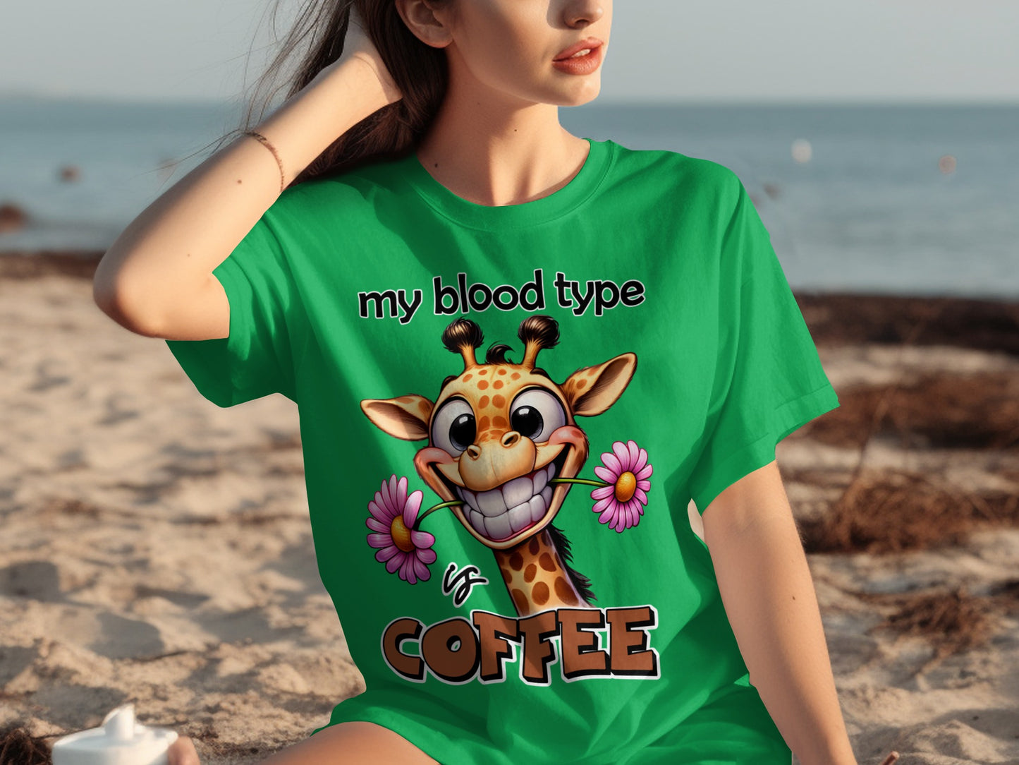 My Blood Type Is Coffee Funny Giraffe T-Shirt
