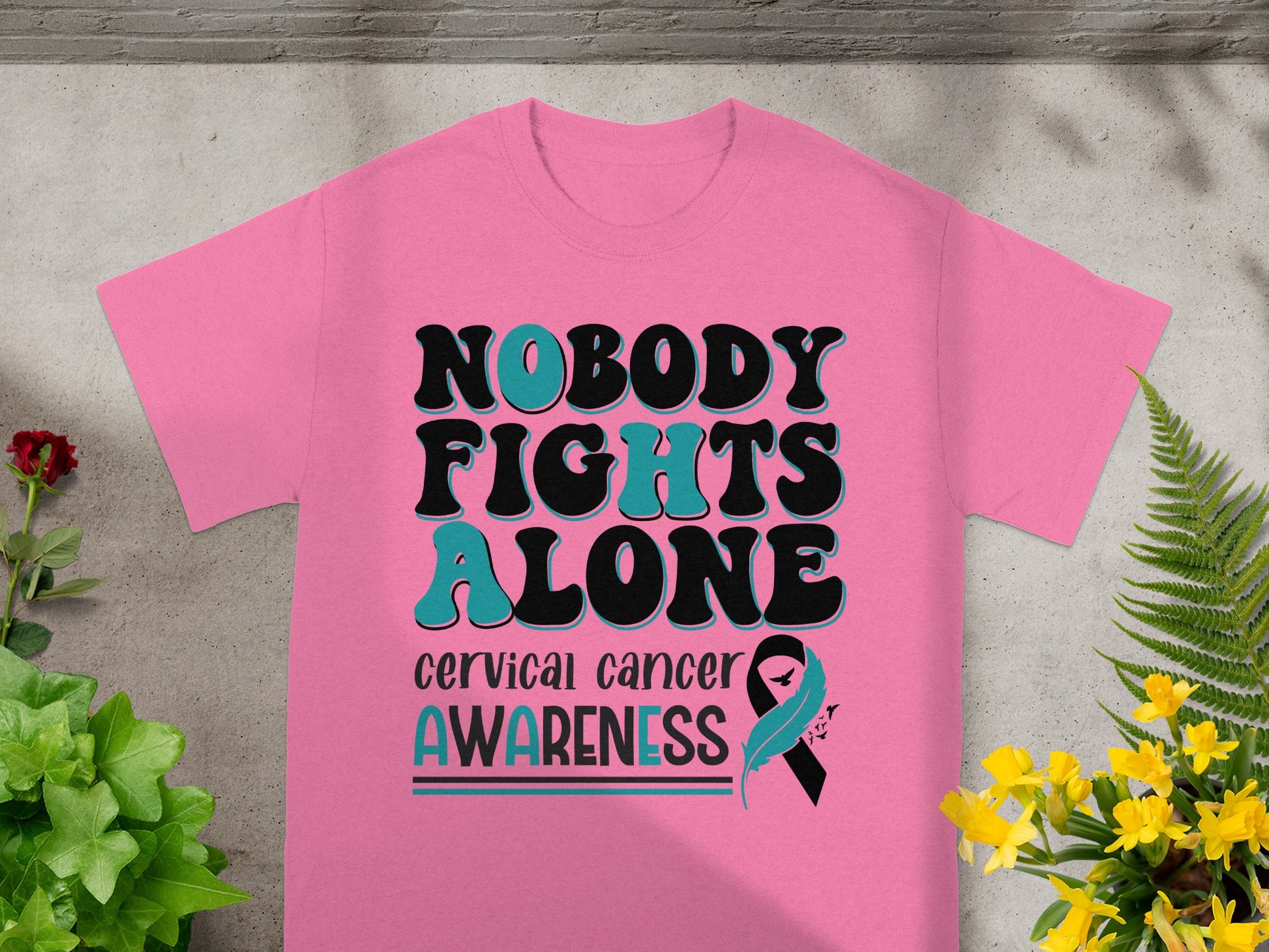 Nobody Fights Alone Cervical Cancer Awareness T-shirt