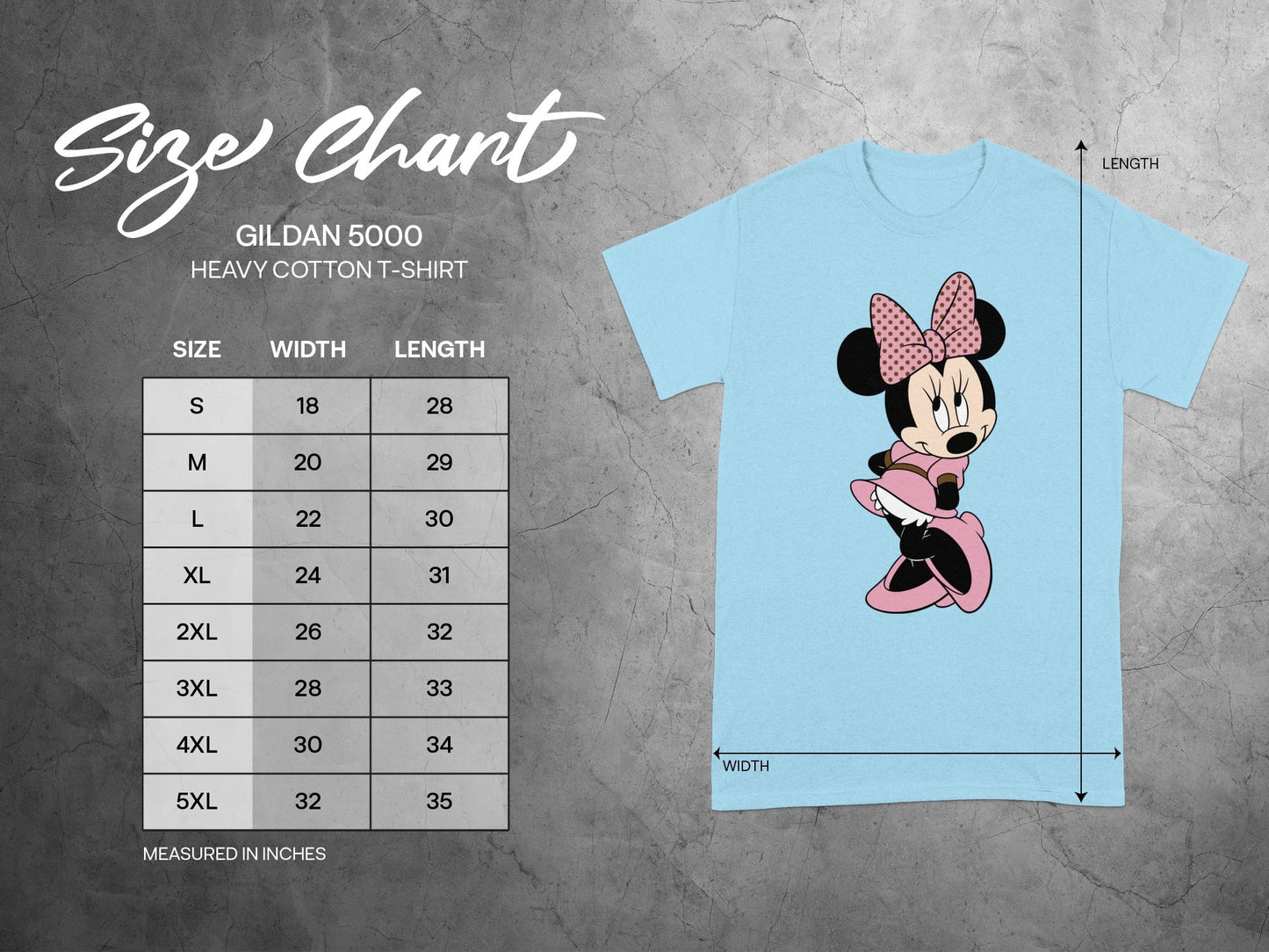 GILDAN 5000 T-Shirt Minnie Mouse Size Chart product type