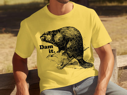 Funny Beaver Dam It Yellow Graphic T-shirt