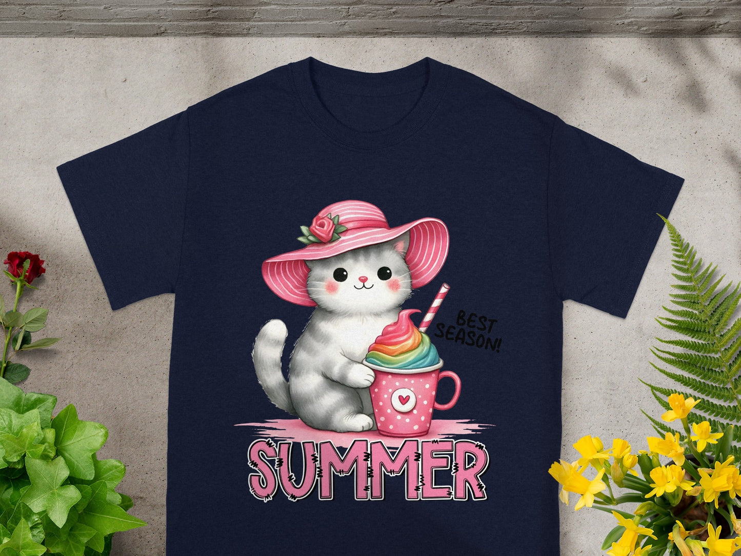 Cute Cat with Summer Hat Best Season T-Shirt