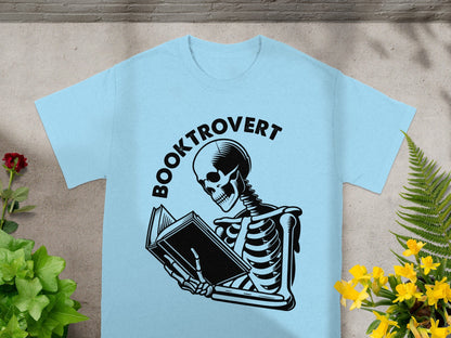 Booktrovert Skeleton with Book Graphic T-shirt
