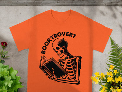 Booktrovert Skeleton Reading Book Graphic Shirt