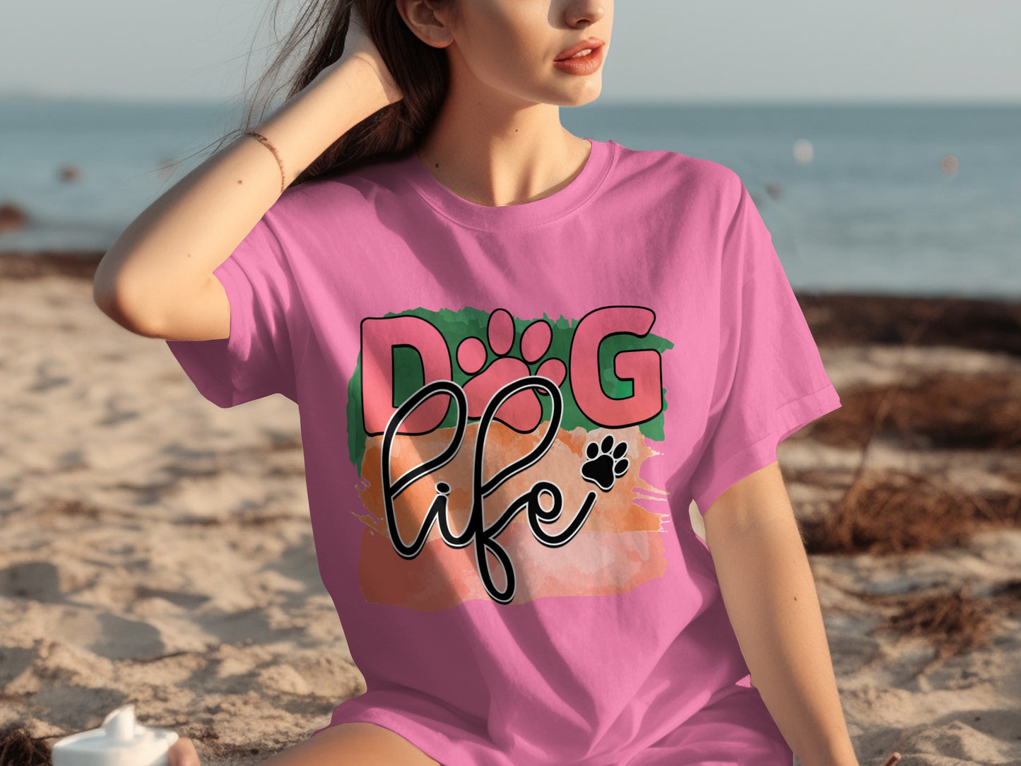 Dog Life Paw Print Colorful Graphic T-Shirt