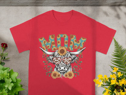 Sunflower Mom Cow Graphic Mother's Day T-shirt