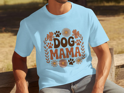 Vintage Dog Mama T-Shirt with Floral Paw Prints Design