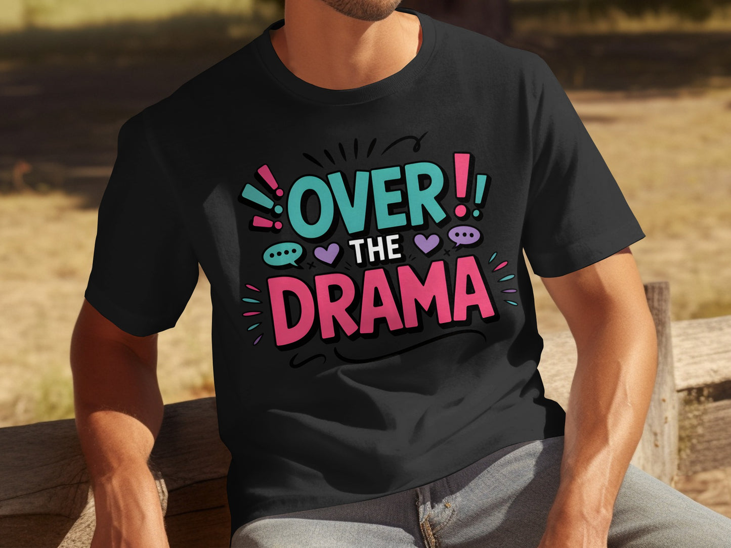 Over the Drama Graphic Print Black T-shirt