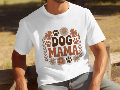 Trendy Dog Mama Graphic Tee with Floral and Paw Prints