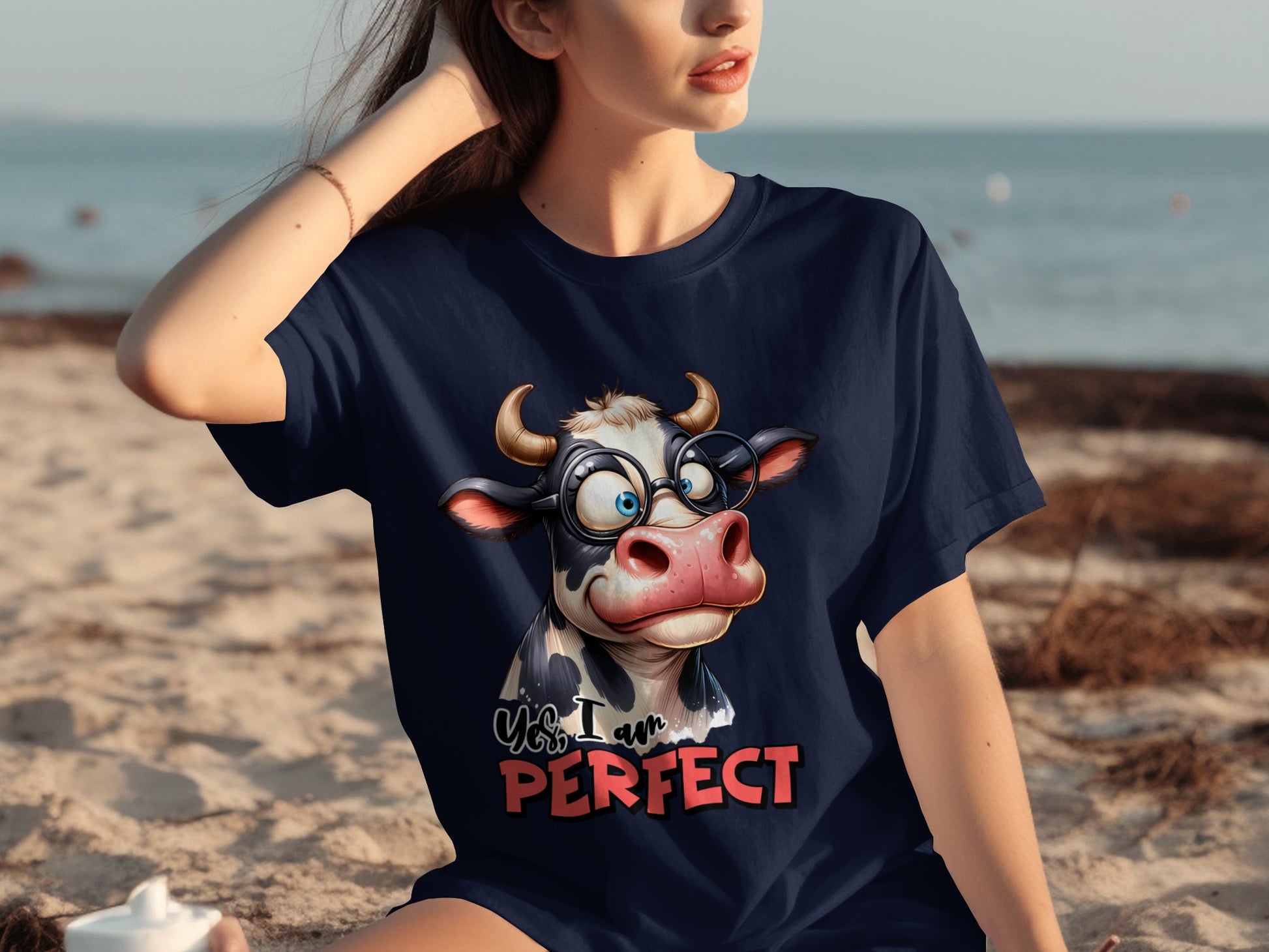 Funny Cow Graphic Tee with 'Yes I am PERFECT' Text