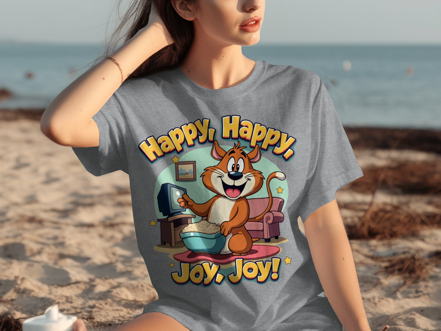 Happy Happy Joy Joy Graphic T-Shirt for Casual Wear